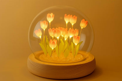 Wukusy DIY Flower Dome LED Night Lamp kit with decorative table light, featuring a glass dome with LED lighting and floral design.