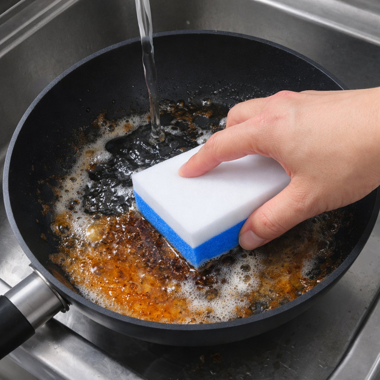Wukusy dual-layer cleaning sponge eraser pads, 2-pack, featuring soft and abrasive surfaces for effective cleaning.