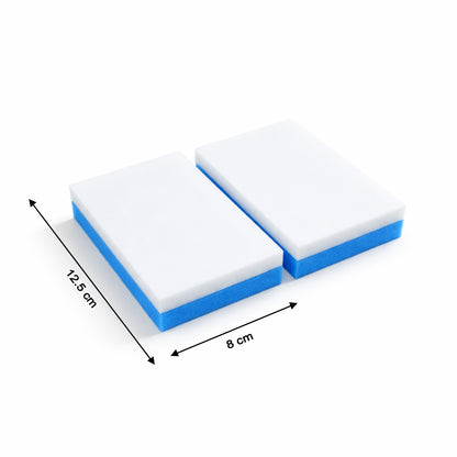 Wukusy dual layer cleaning sponge eraser pads, 2-piece set, with textured surfaces for effective cleaning and scrubbing.