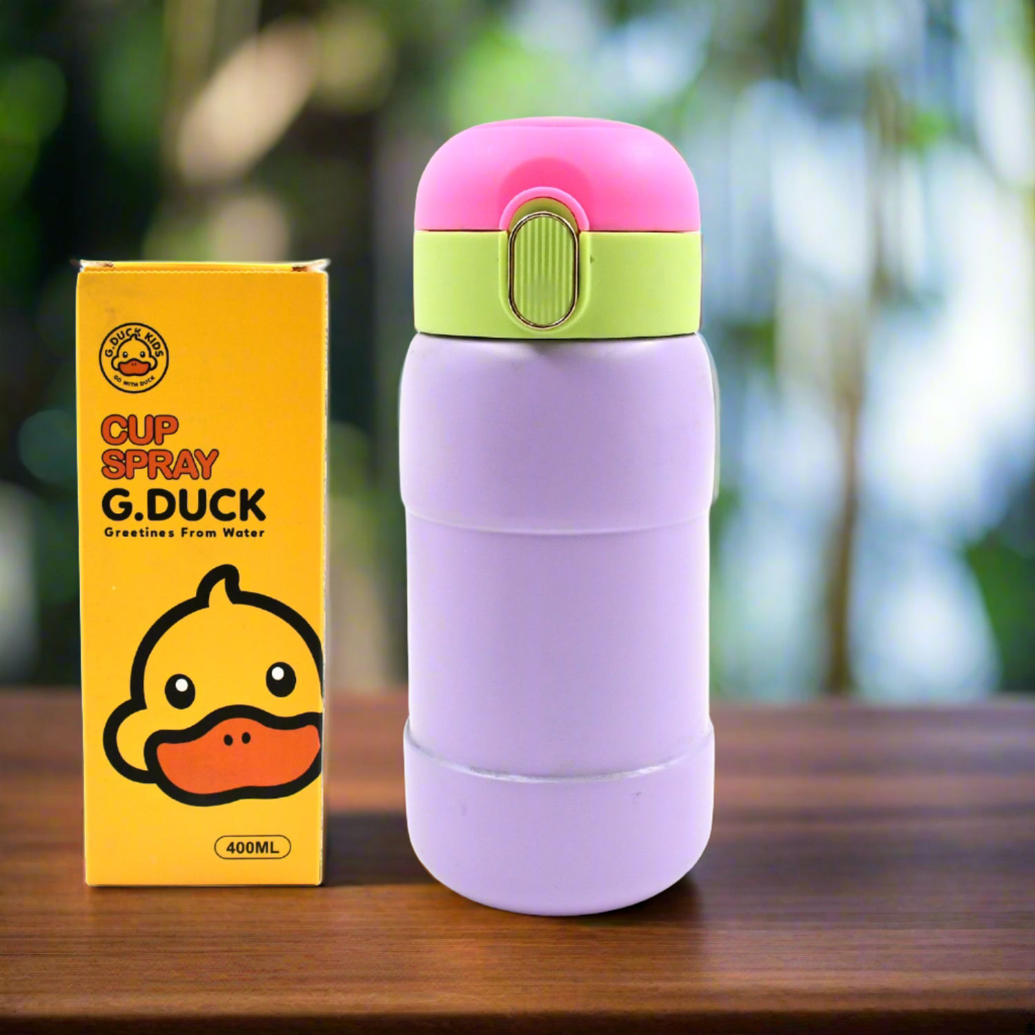 Wukusy stainless steel water bottle with spill-proof cap, ideal for kids and adults, BPA-free metal thermos with mixed duck design.