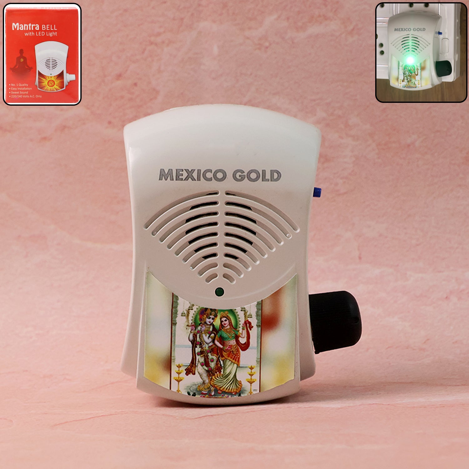 Wukusy Electric Mantra Bell with LED light, black metal bell featuring illuminated LED for visual and auditory alert.