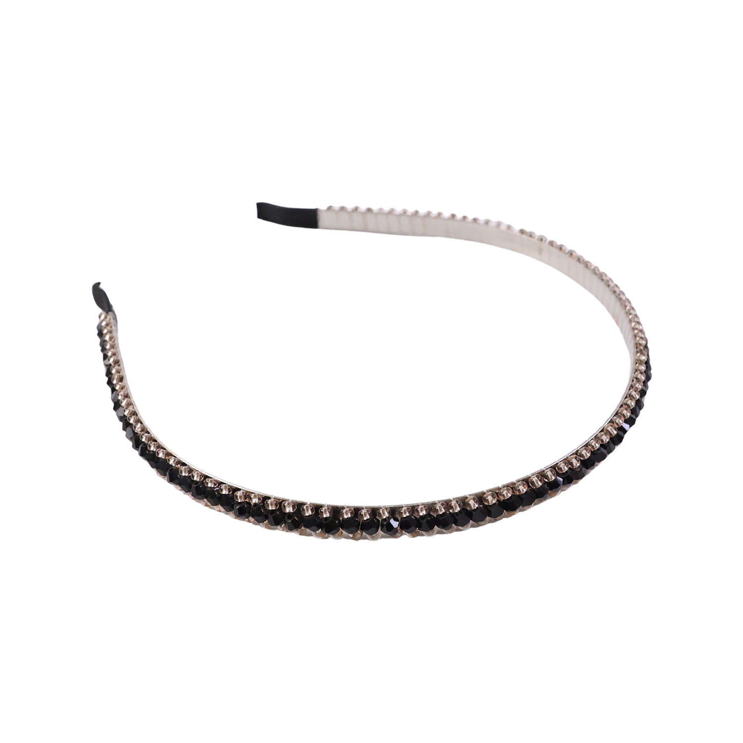 Elegant black metal hair band with crystal embellishments, stylish accessory by Wukusy for special occasions or everyday wear.