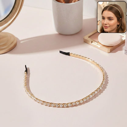 Elegant crystal-studded metal hair band by Wukusy, featuring a sleek design with sparkling crystals, perfect for stylish hair accessories.