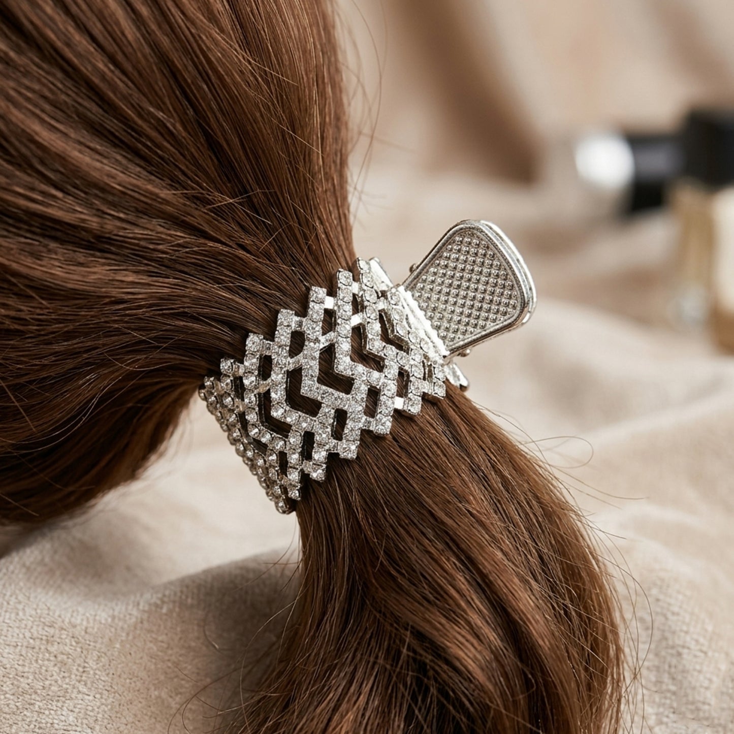 Wukusy elegant metal hair claw clip with crystal studs, stylish hair accessory for securing hair in a chic style.