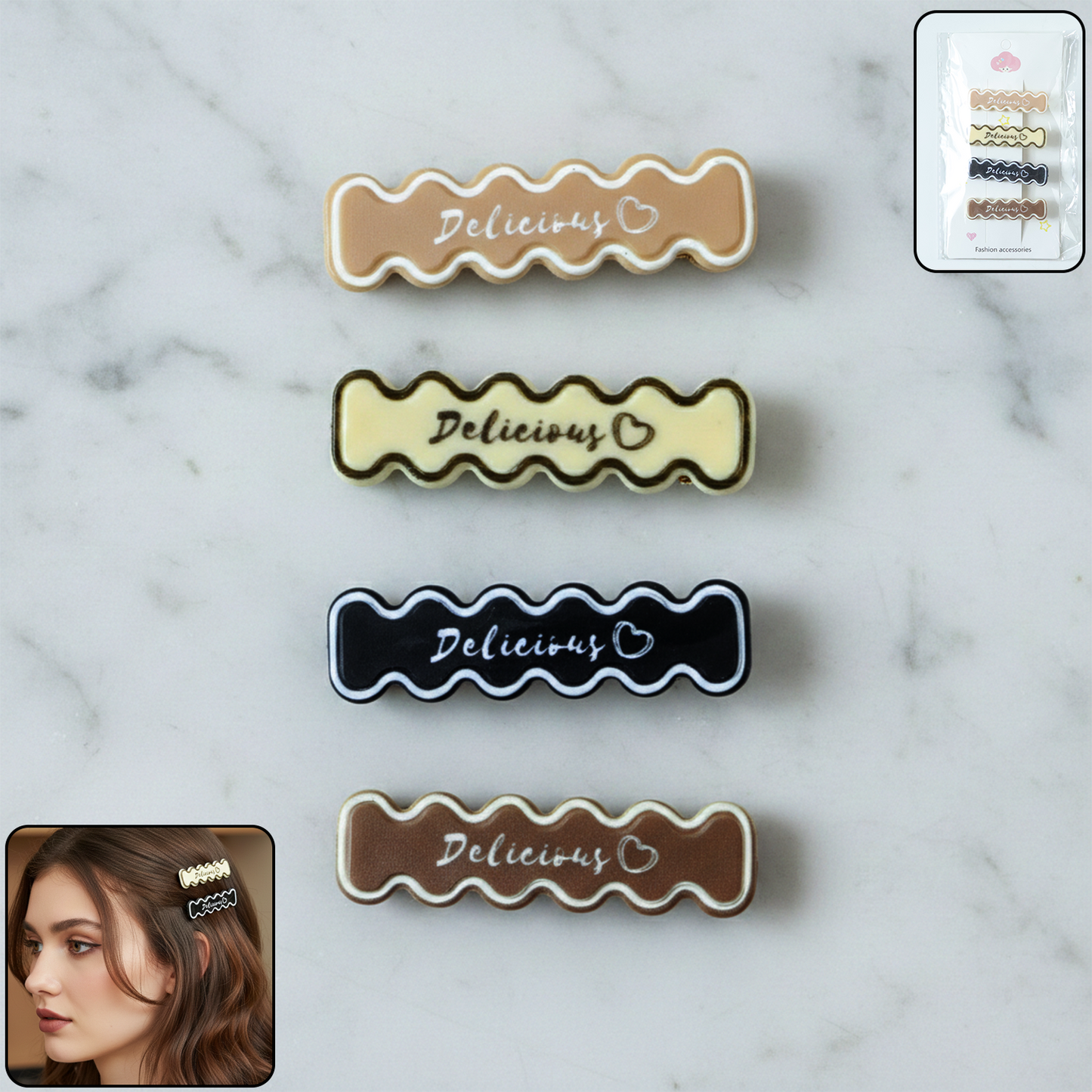 Set of four Wukusy elegant design hair clips with decorative patterns for stylish hair accessory options.