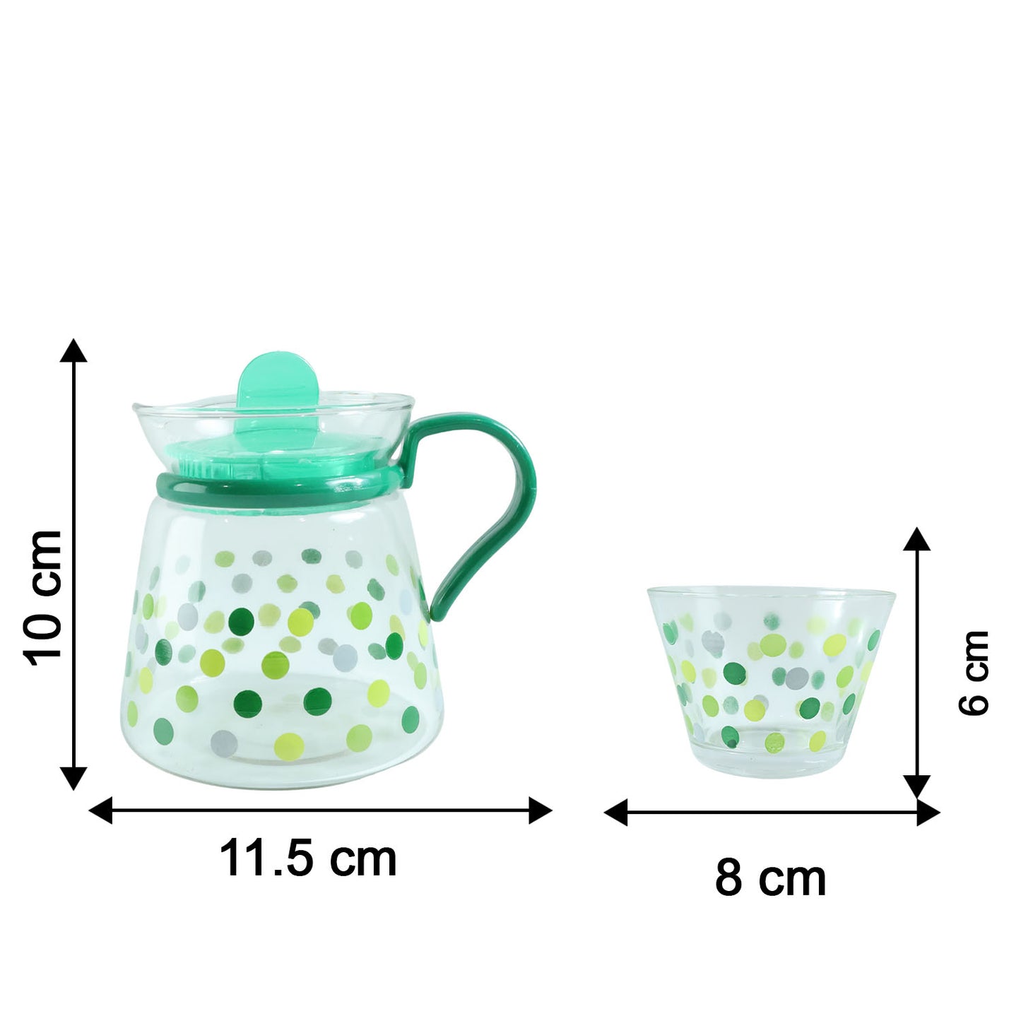 Elegant glass tea pot with matching cups set by Wukusy, showcasing clear glass design and delicate handle details.