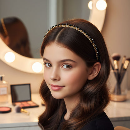 Elegant gold finish decorative hair band by Wukusy, featuring a stylish design perfect for adding a touch of sophistication to hairstyles.