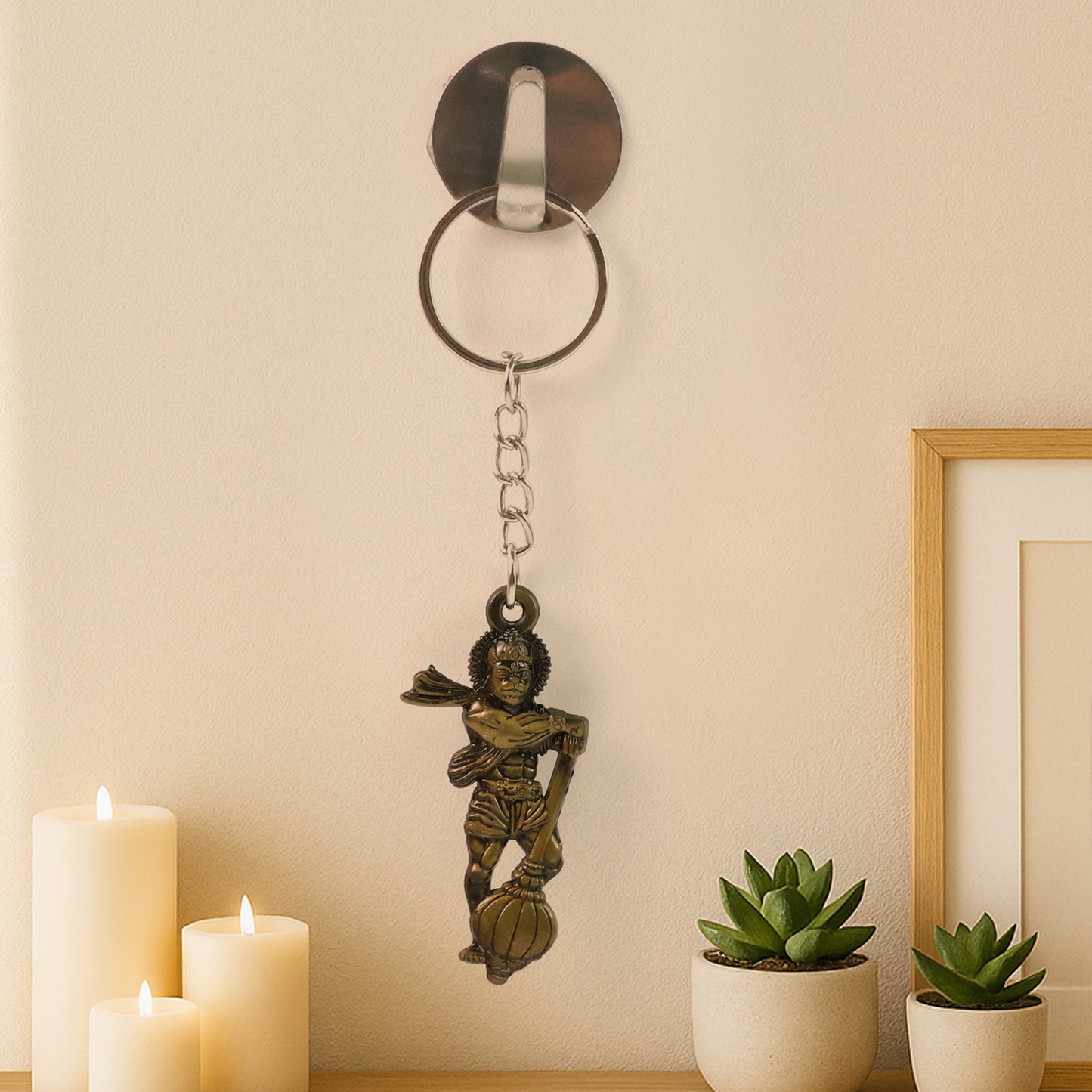 Elegant Lord Hanuman metal keychain by Wukusy featuring detailed Hanuman figure on a sturdy keyring.