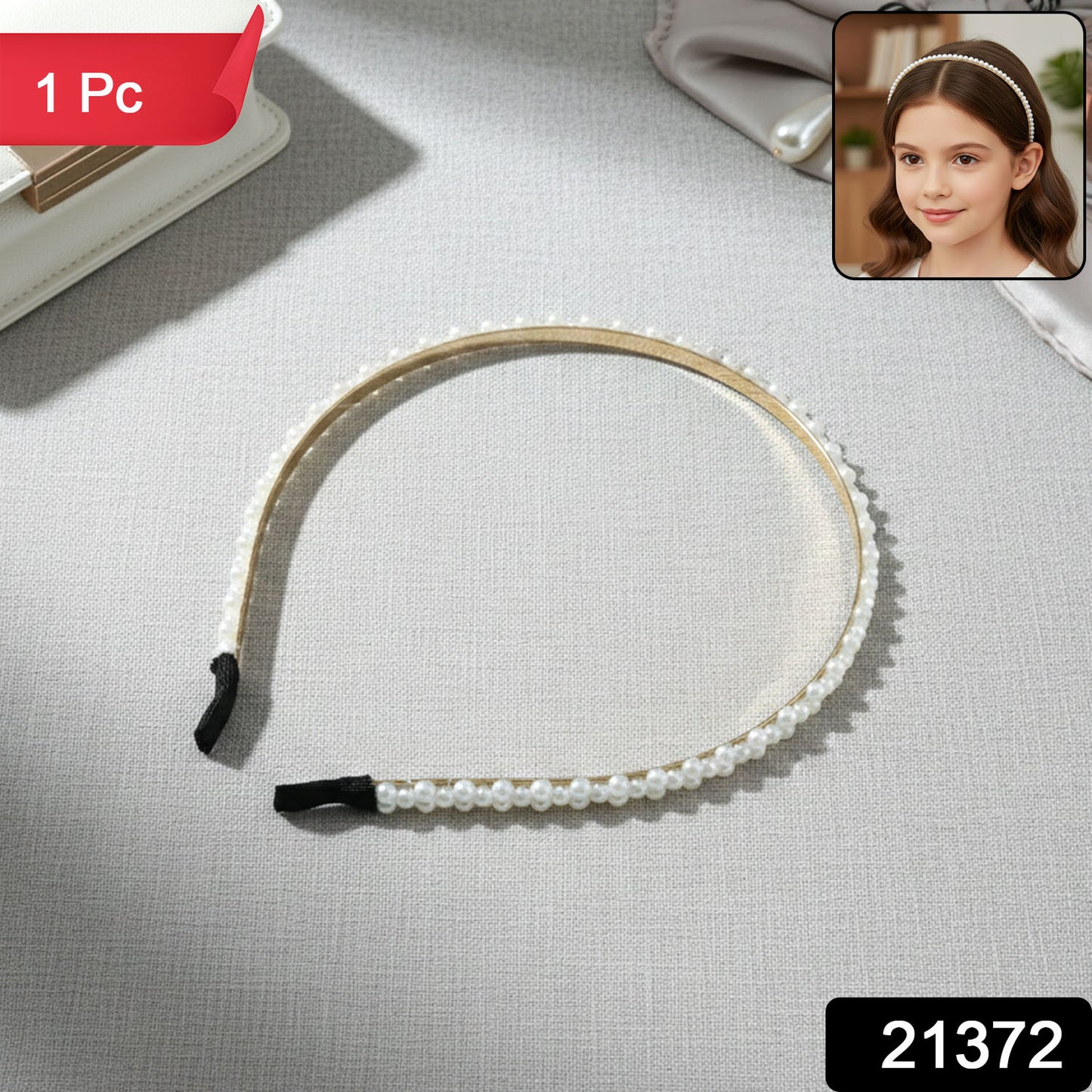Elegant pearl beaded slim golden metal hair band by Wukusy, featuring delicate pearl accents and a sleek design for stylish wear.