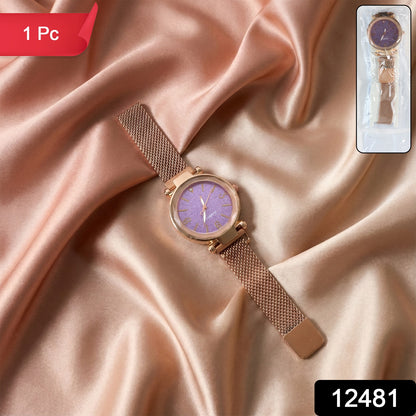Elegant rose gold mesh strap analog wrist watch for women by Wukusy, featuring a sleek design and classic time display.