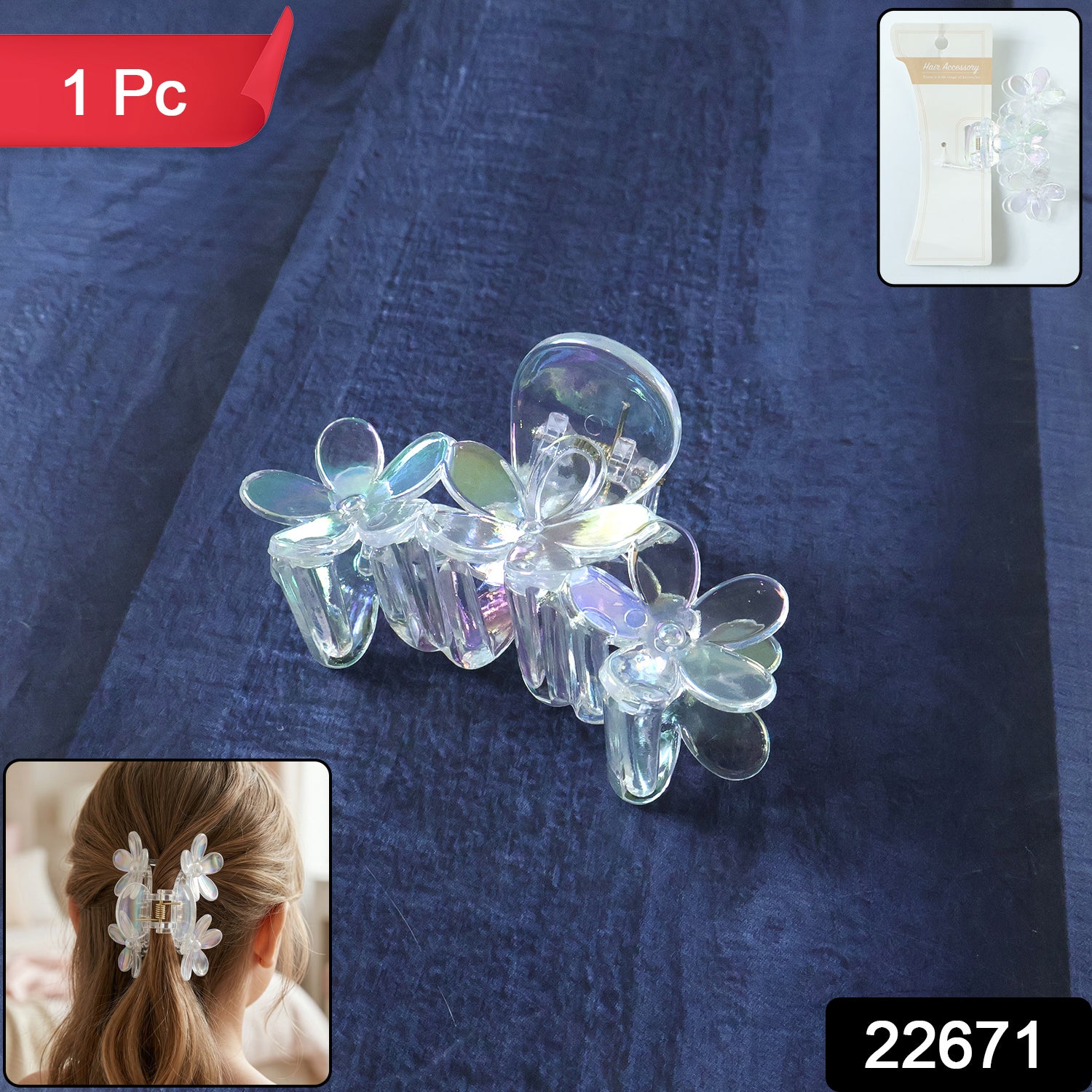 Elegant transparent floral hair claw clip by Wukusy, showcasing a stylish and delicate design for securing hair.