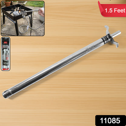 Wukusy extra-long stainless steel gas stove lighter showing a 1.5-foot length with a metal handle and ignition mechanism.