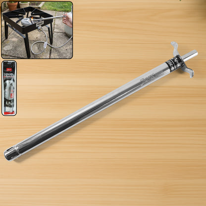 Wukusy extra-long stainless steel gas stove lighter, 1.5 feet length, with a sleek handle and extended ignition reach.