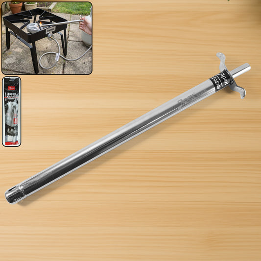 Wukusy extra-long stainless steel gas stove lighter, 1.5 feet length, with a sleek handle and extended ignition reach.