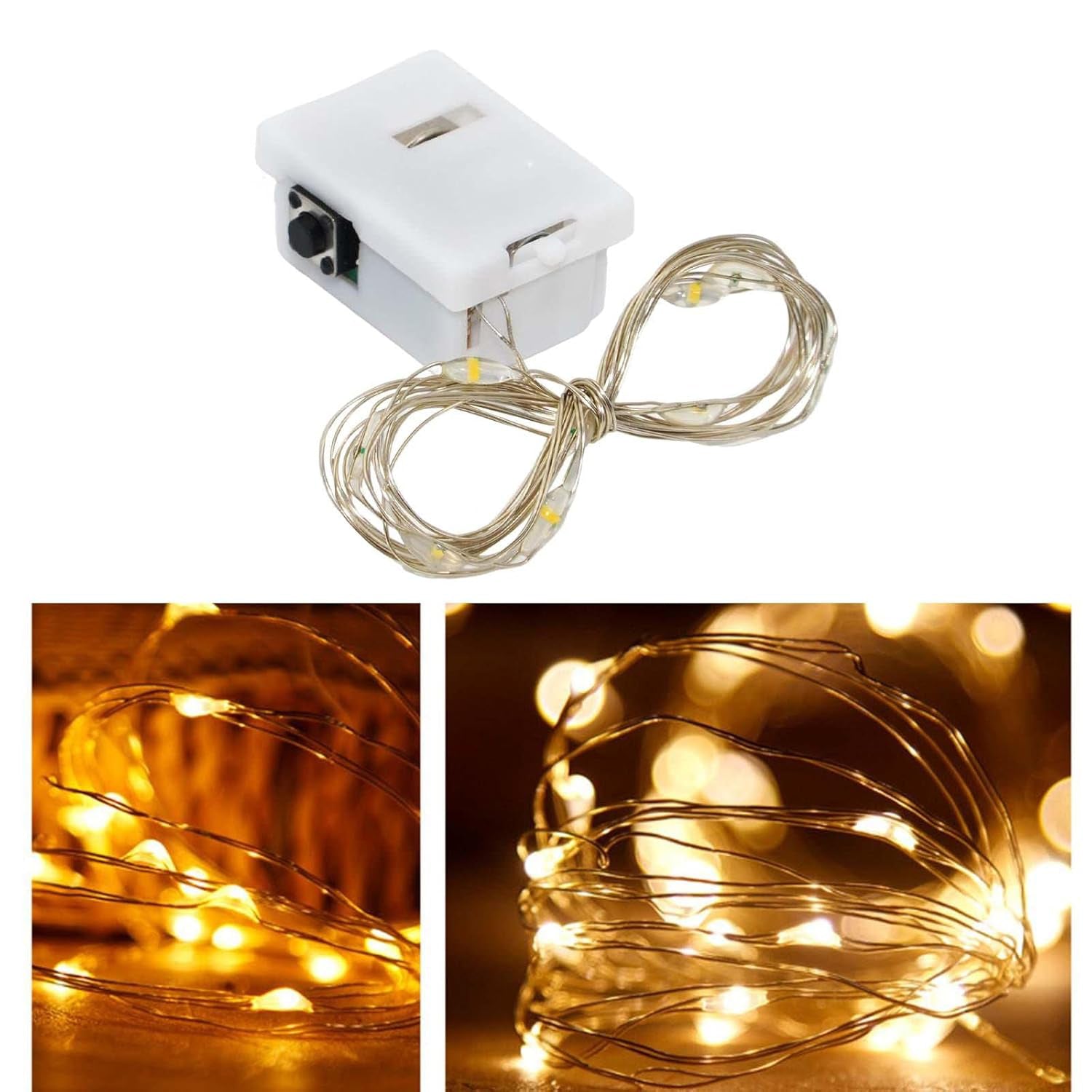Multi-colored LED fairy lights on a string, Wukusy brand, perfect for decorating indoor and outdoor spaces.