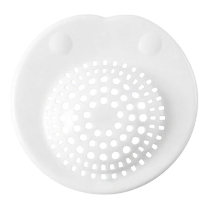 Flexible silicone sink drain strainer by Wukusy, showing a close-up of the black, mesh-lined drain cover in use.