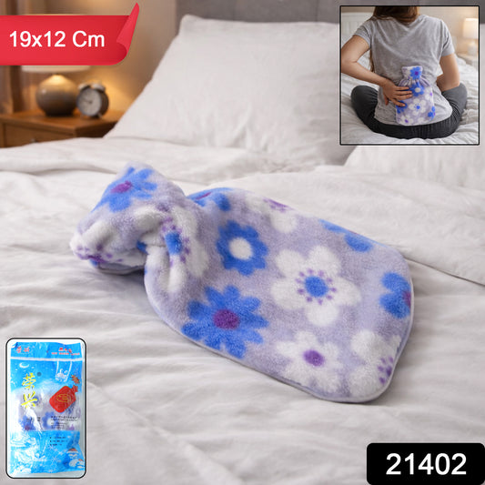 Wukusy floral printed soft plush hot water bag with cover, 19x12 cm for soothing warmth and comfort.