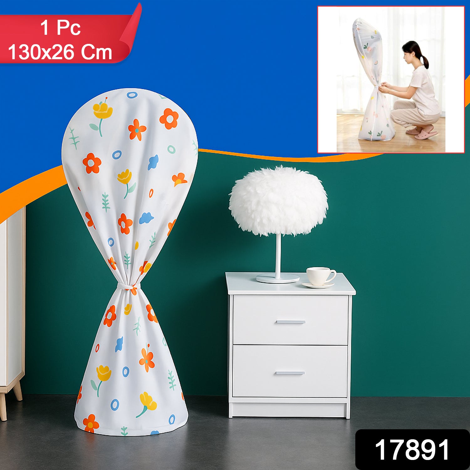 Flower-printed fan cover by Wukusy, 130x26 cm, designed to protect and decorate a handheld fan with vibrant floral patterns.