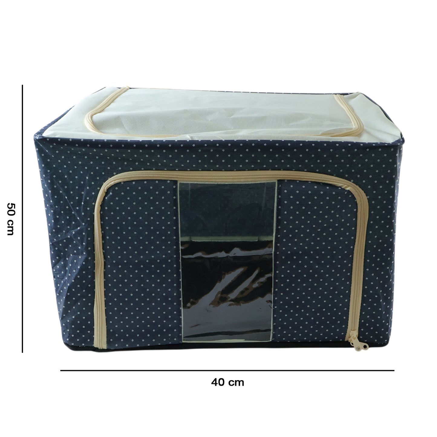 Foldable cloth storage box by Wukusy, 50x40 cm, shown folded and open, ideal for organizing household items.
