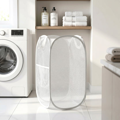 Foldable fabric mesh laundry basket by Wukusy, 33x33x54cm clothes hamper with breathable mesh design.