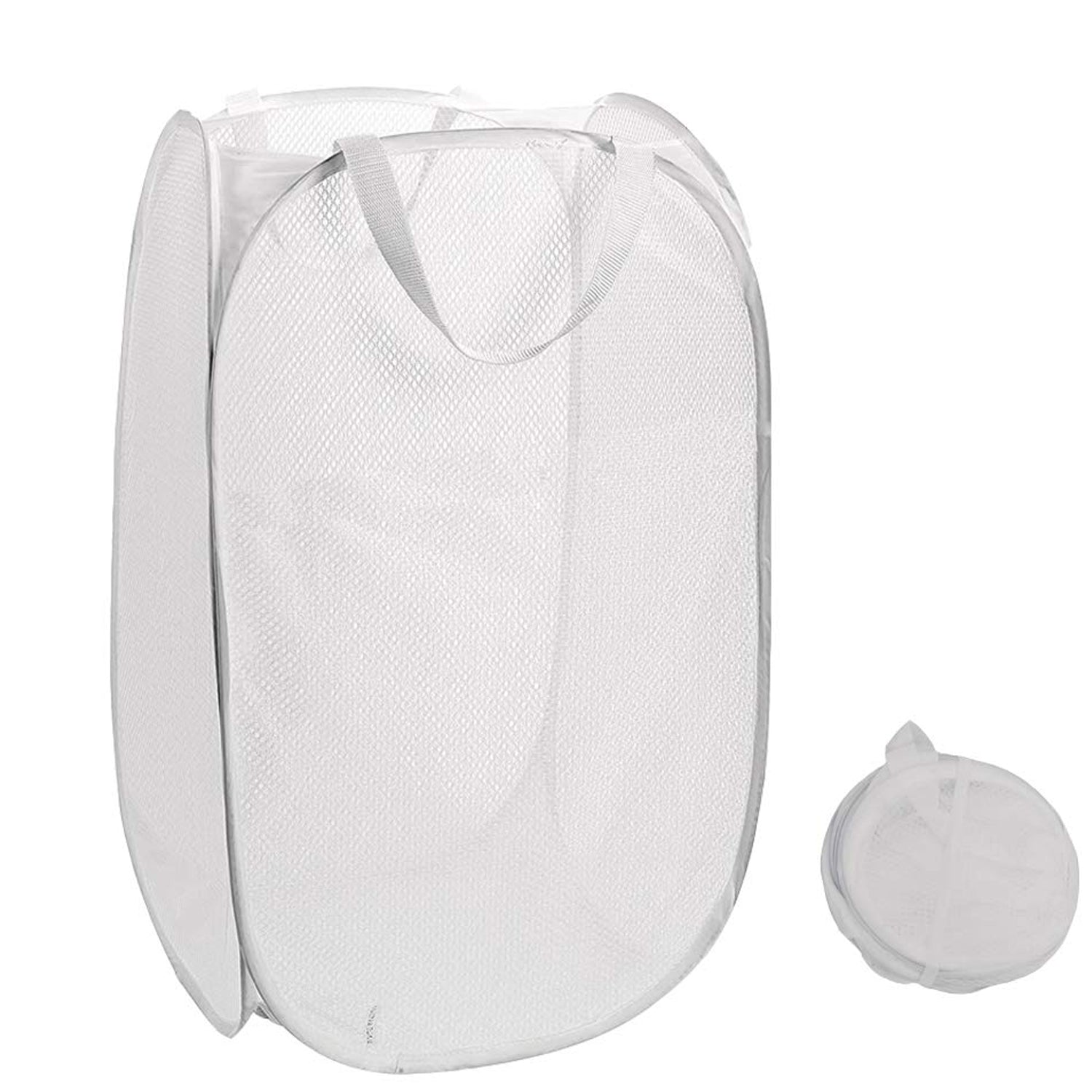 Foldable Wukusy laundry basket with fabric mesh design, 33x33x54cm clothes hamper for easy storage and organization.