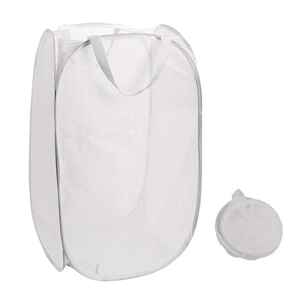 Foldable Wukusy laundry basket with fabric mesh design, 33x33x54cm clothes hamper for easy storage and organization.