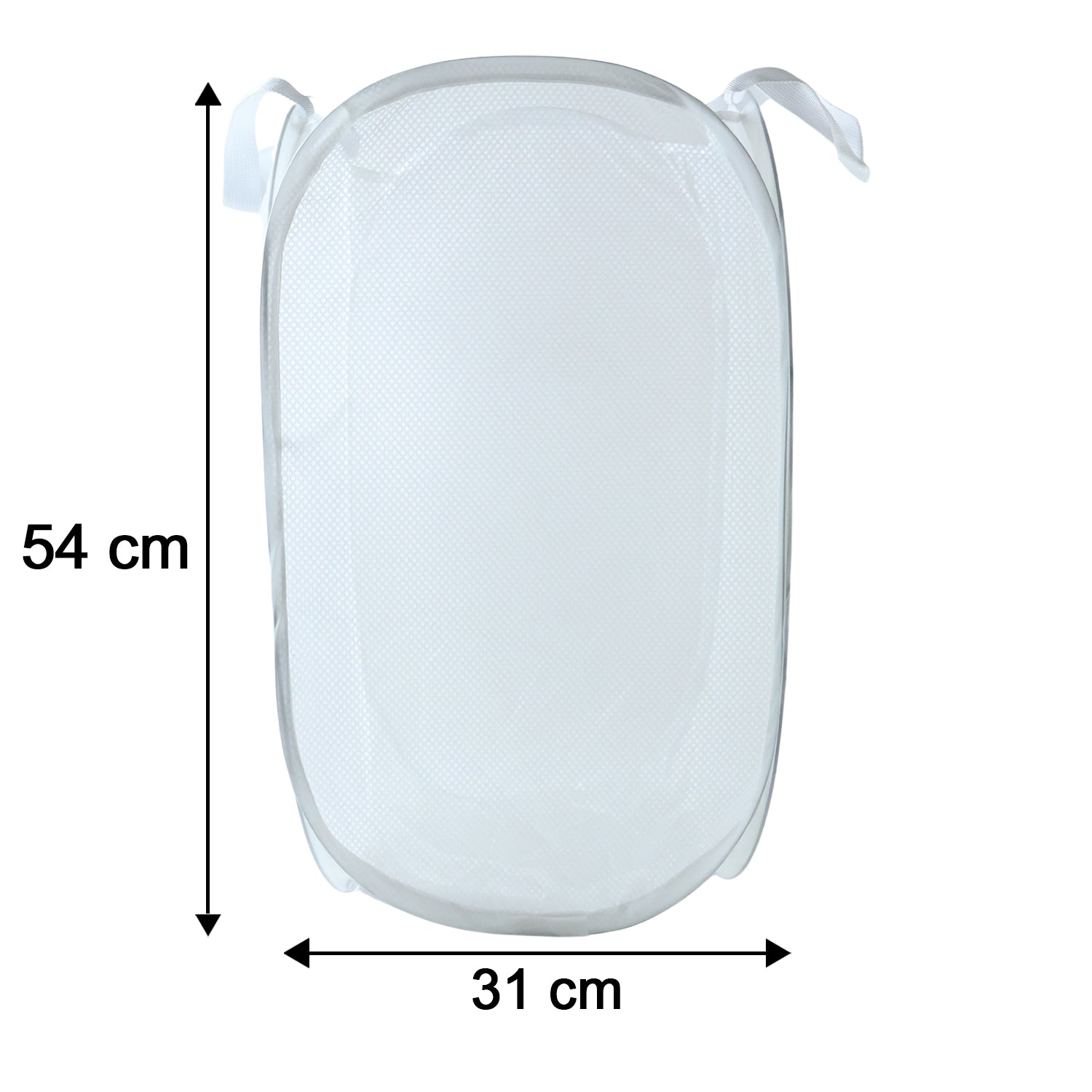 Foldable laundry basket by Wukusy, fabric mesh clothes hamper bag in white, 33x33x54cm, lightweight and collapsible for easy storage.
