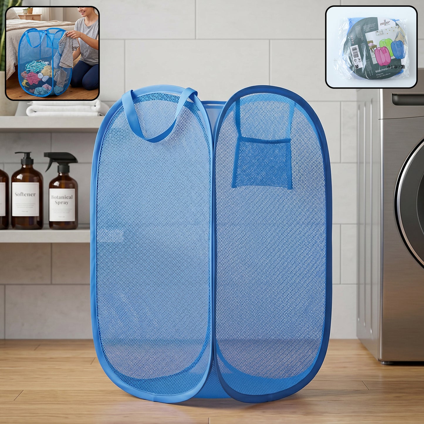 Wukusy foldable mesh laundry basket with handles, large clothes hamper in white, 36x36x58cm, ideal for organizing laundry