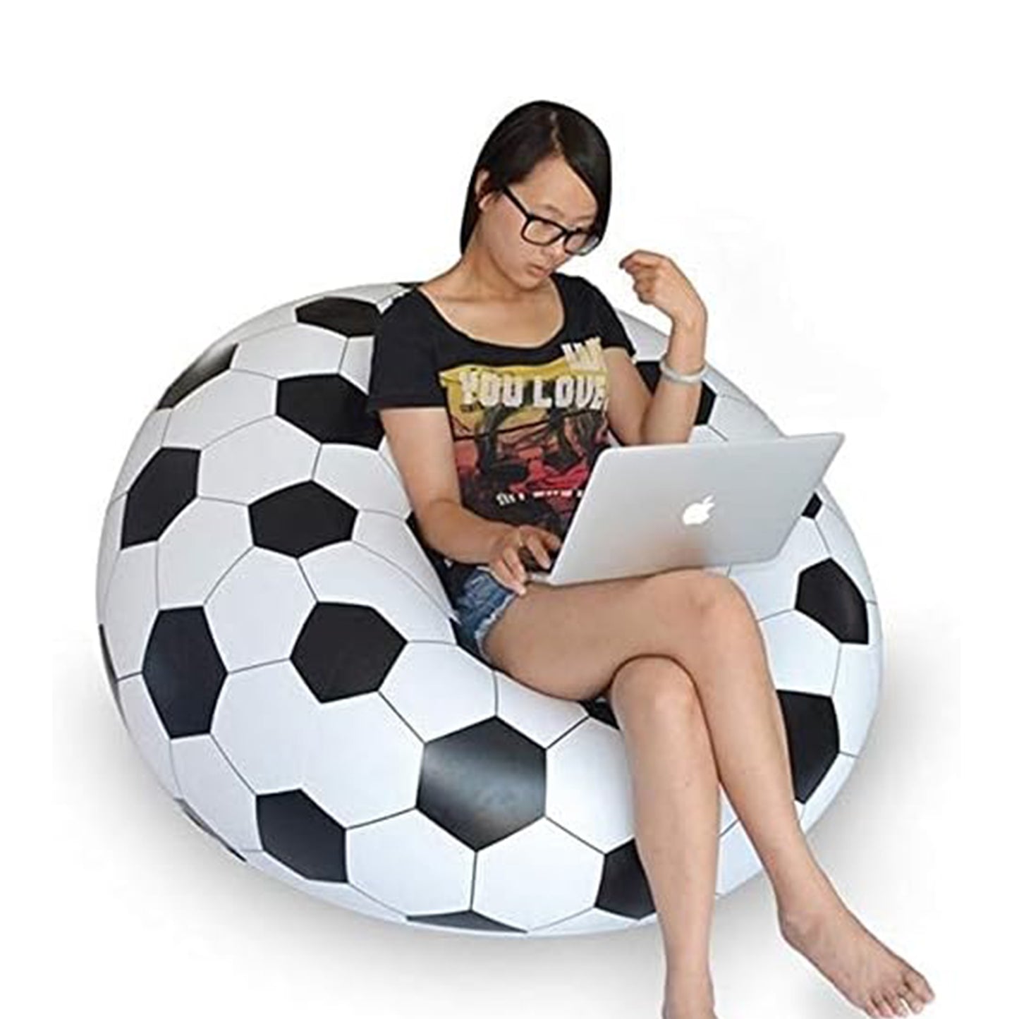 Wukusy cartoon-style inflatable foldable sofa and ball chair for adults and kids, 110cm by 80cm, colorful and playful design.