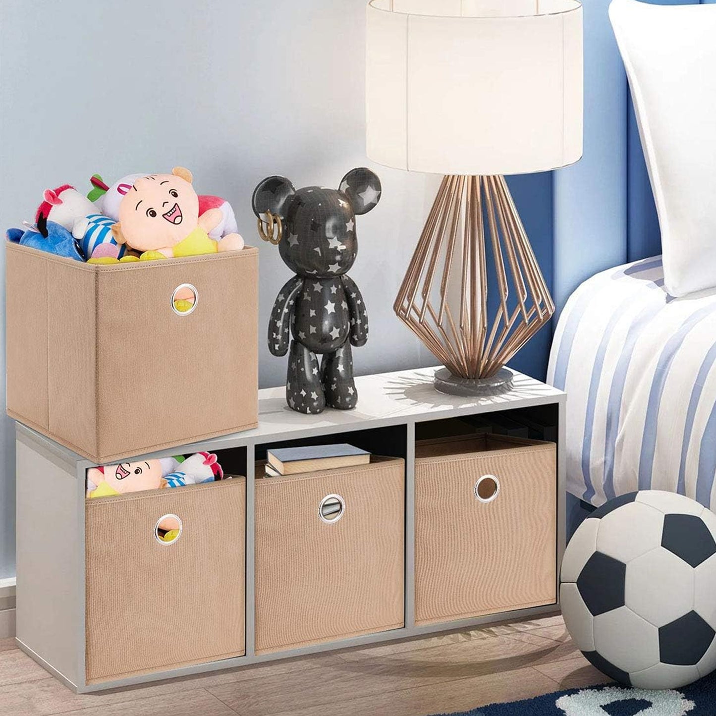 Foldable square storage box by Wukusy, 20x20 cm, made of durable material, shown folded and open for versatile organization.