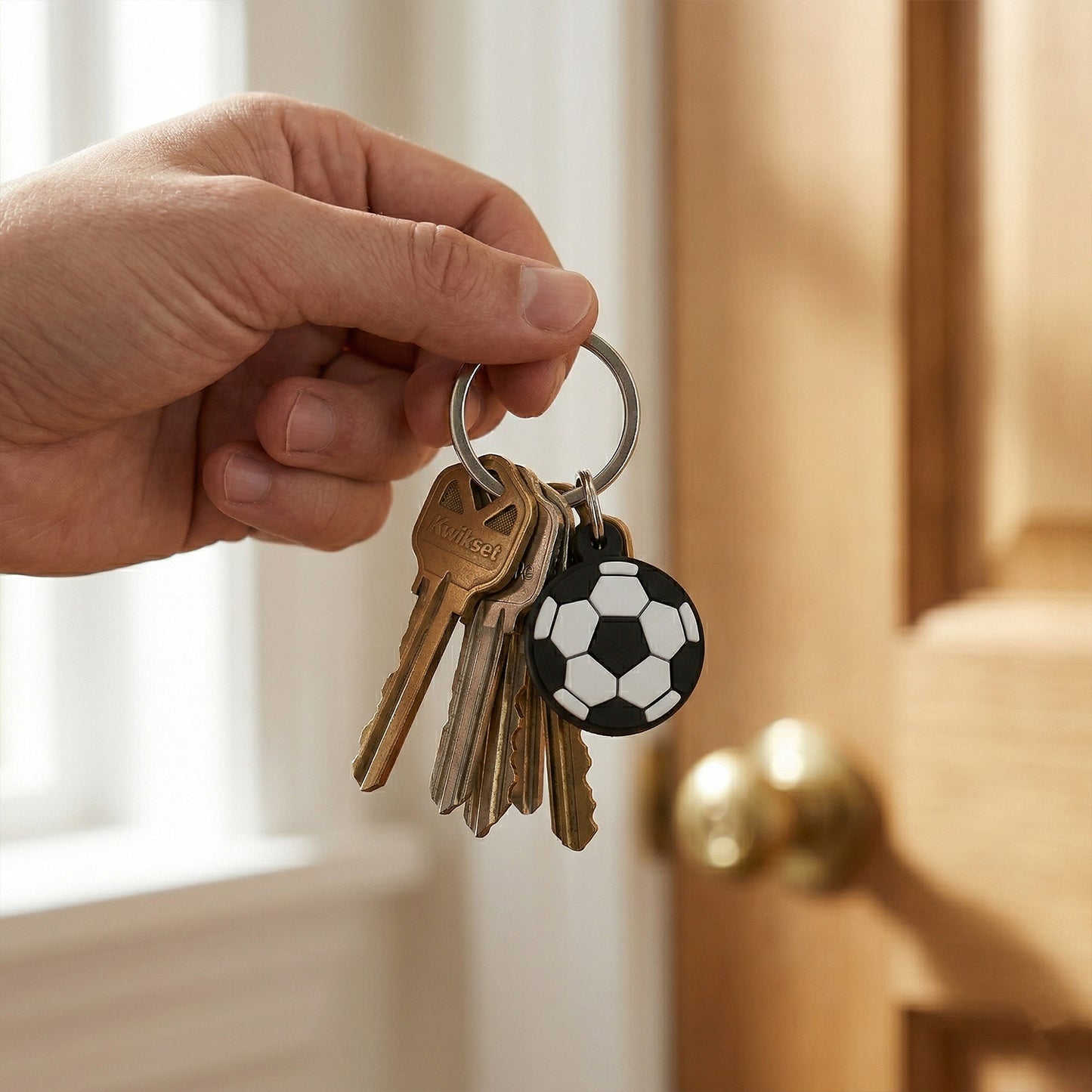 Set of 10 football-shaped bag charm keychains by Wukusy, featuring colorful and playful sports-themed accessories.