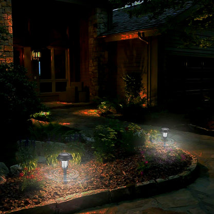 Wukusy solar-powered LED mosquito trap and bug zapper with UV light, two-pack for outdoor garden pest control.