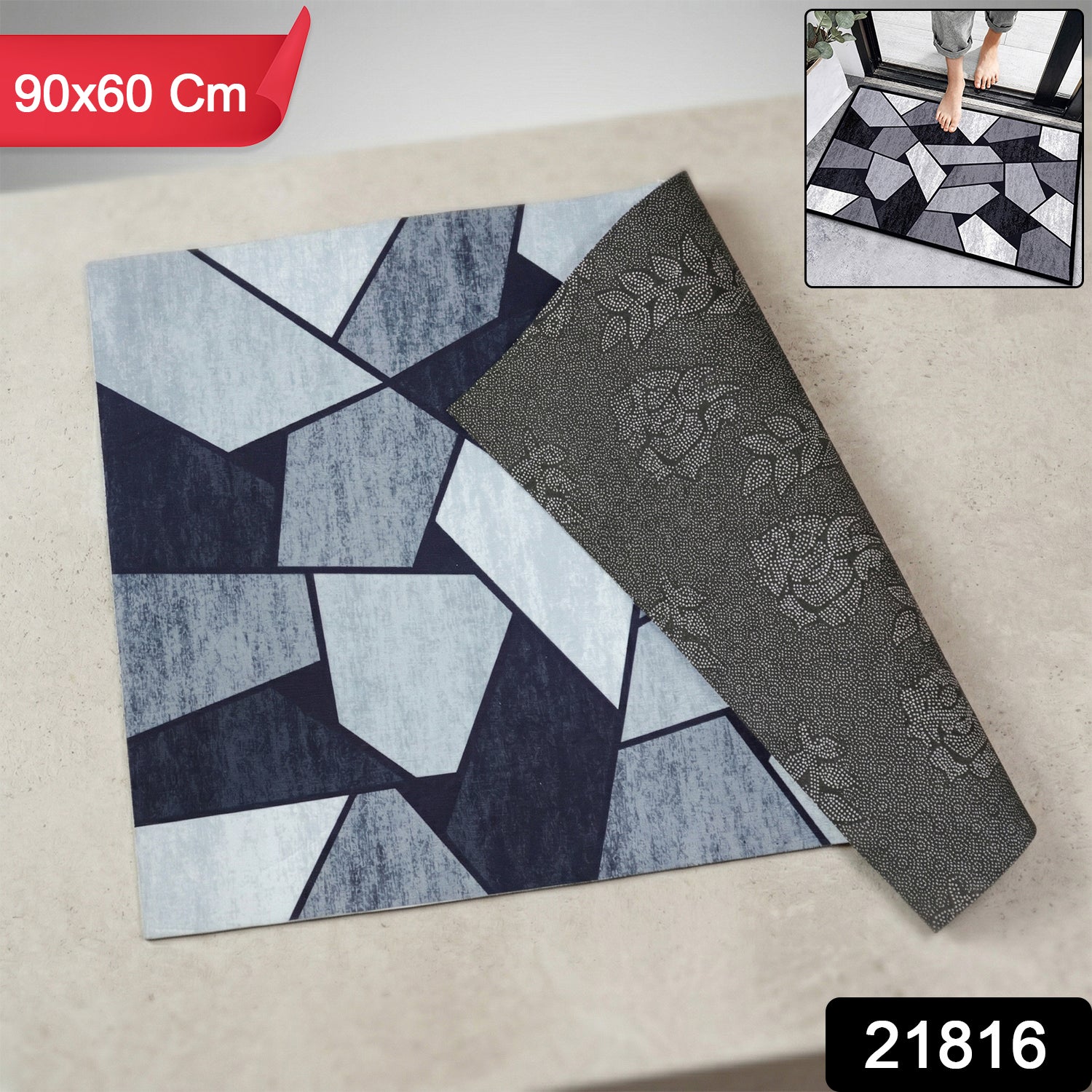 Wukusy geometric anti-slip door floor mat in 90x60 cm with modern geometric pattern and non-slip surface.