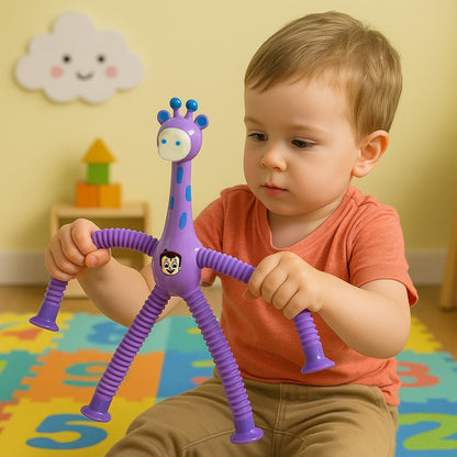 Flexible giraffe-shaped magic spring toy by Wukusy, featuring colorful design and bendable, springy plastic for playful fun.