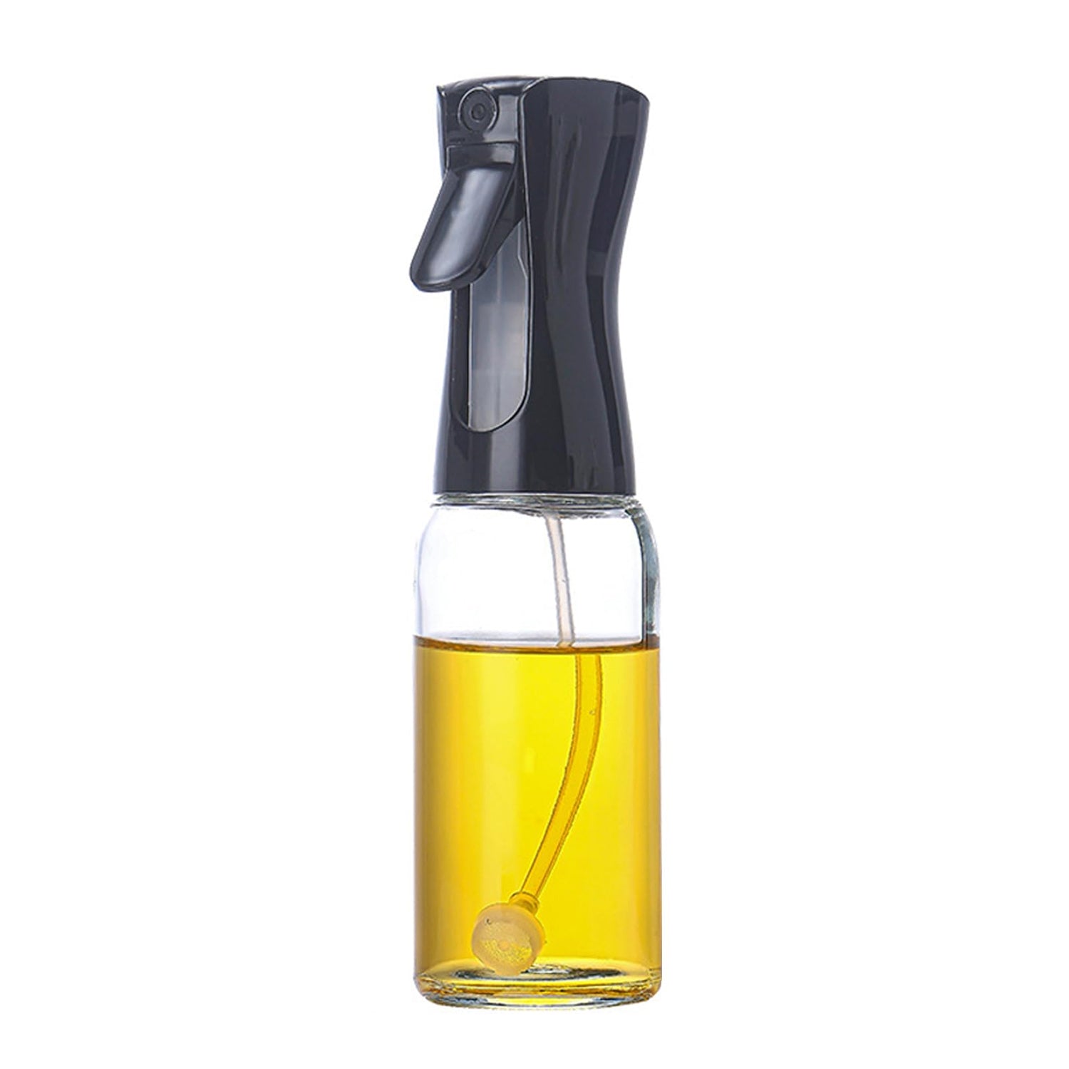 Wukusy glass premium oil spray bottle, 300 ml, with clear glass design and spray nozzle for kitchen use.