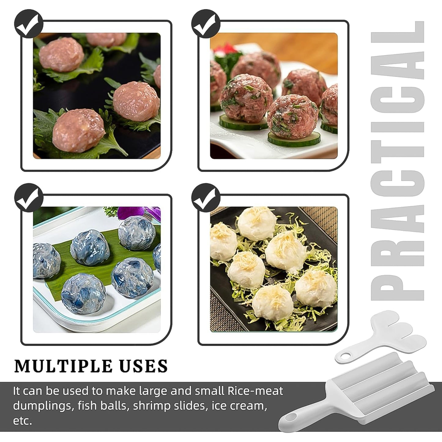 Wukusy Gujia meatball maker set for easily shaping meatballs, includes one plastic tool for efficient meatball preparation.