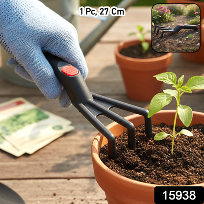 Wukusy hand garden cultivator rake, plastic gardening tool, 27 cm, ideal for loosening soil and aerating in the garden.