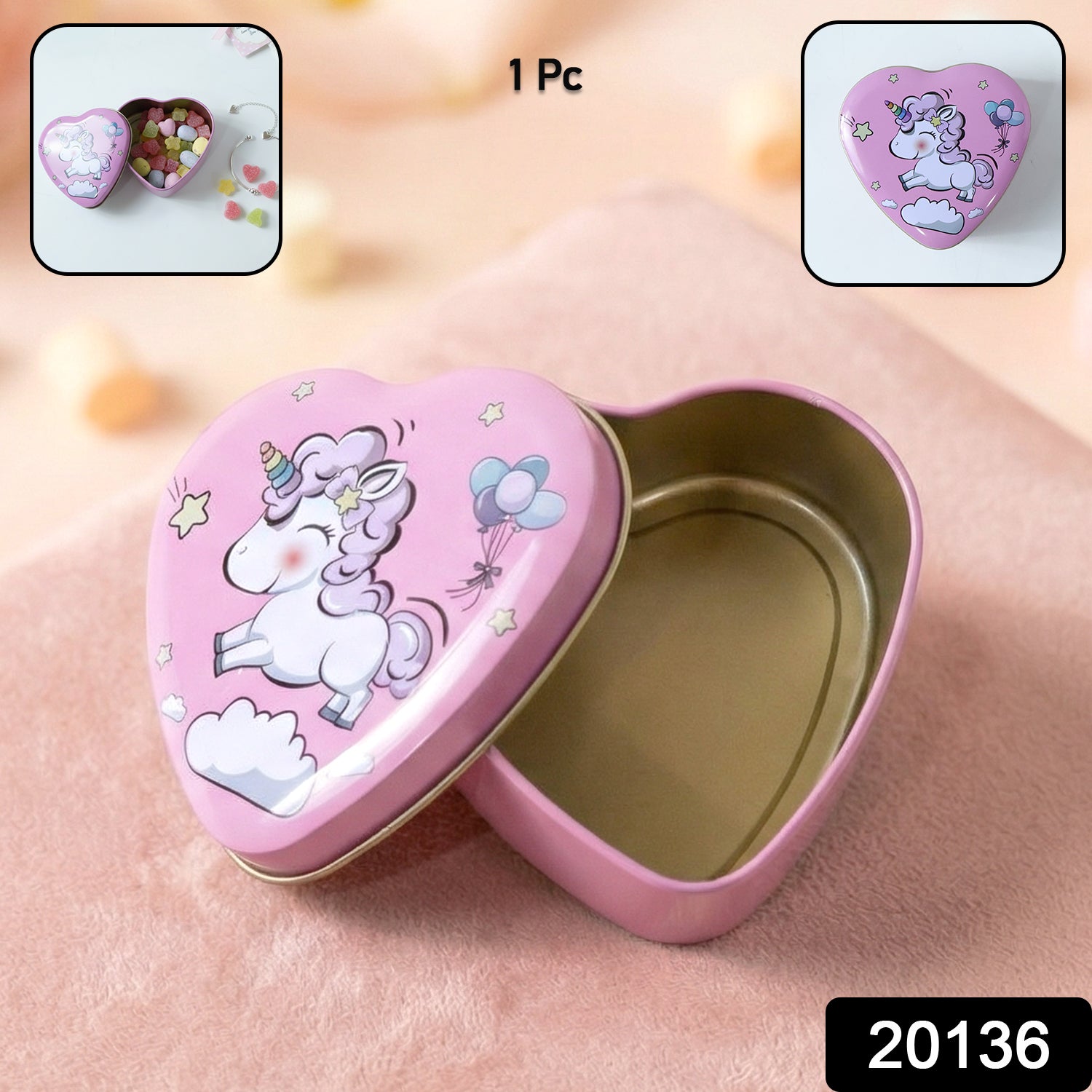 Heart-shaped unicorn printed storage box by Wukusy, versatile and decorative for organizing small items or gifts.