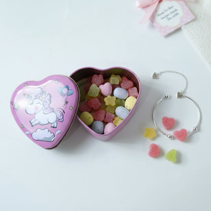 Heart-shaped unicorn printed storage box by Wukusy, versatile storage container with colorful unicorn design, ideal for organizing.