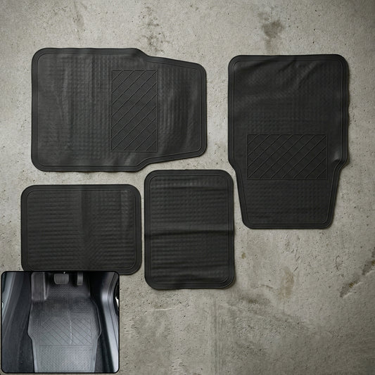 Wukusy heavy-duty anti-slip rubber car foot mat set with four durable, textured mats for secure footing inside a vehicle.