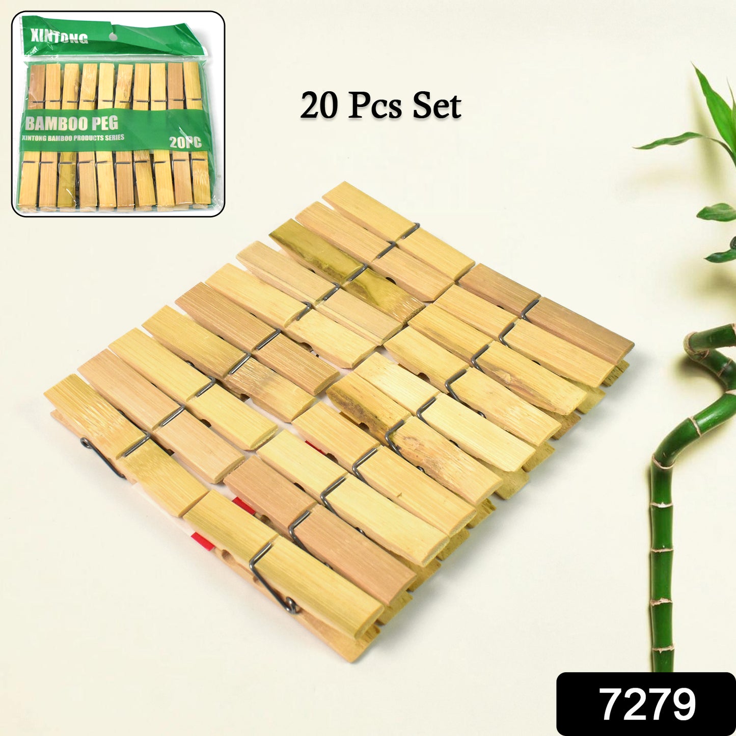 Set of 20 Wukusy heavy-duty bamboo wooden cloth clips pegs for laundry and craft projects, sturdy and eco-friendly.