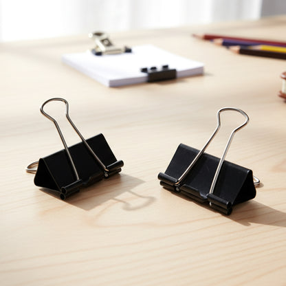 Set of 12 heavy-duty black metal binder clips, 25mm size, by Wukusy, suitable for office and school organization.