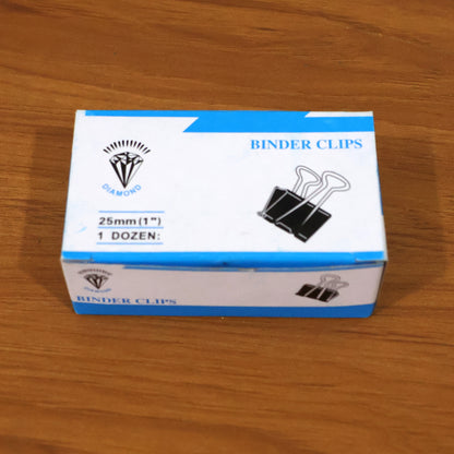 Set of 12 heavy-duty black metal binder clips, 25mm size, by Wukusy, designed for secure document binding and organization.