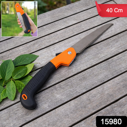 Wukusy heavy-duty folding garden hand saw with a 40 cm blade, ideal for pruning and cutting branches.