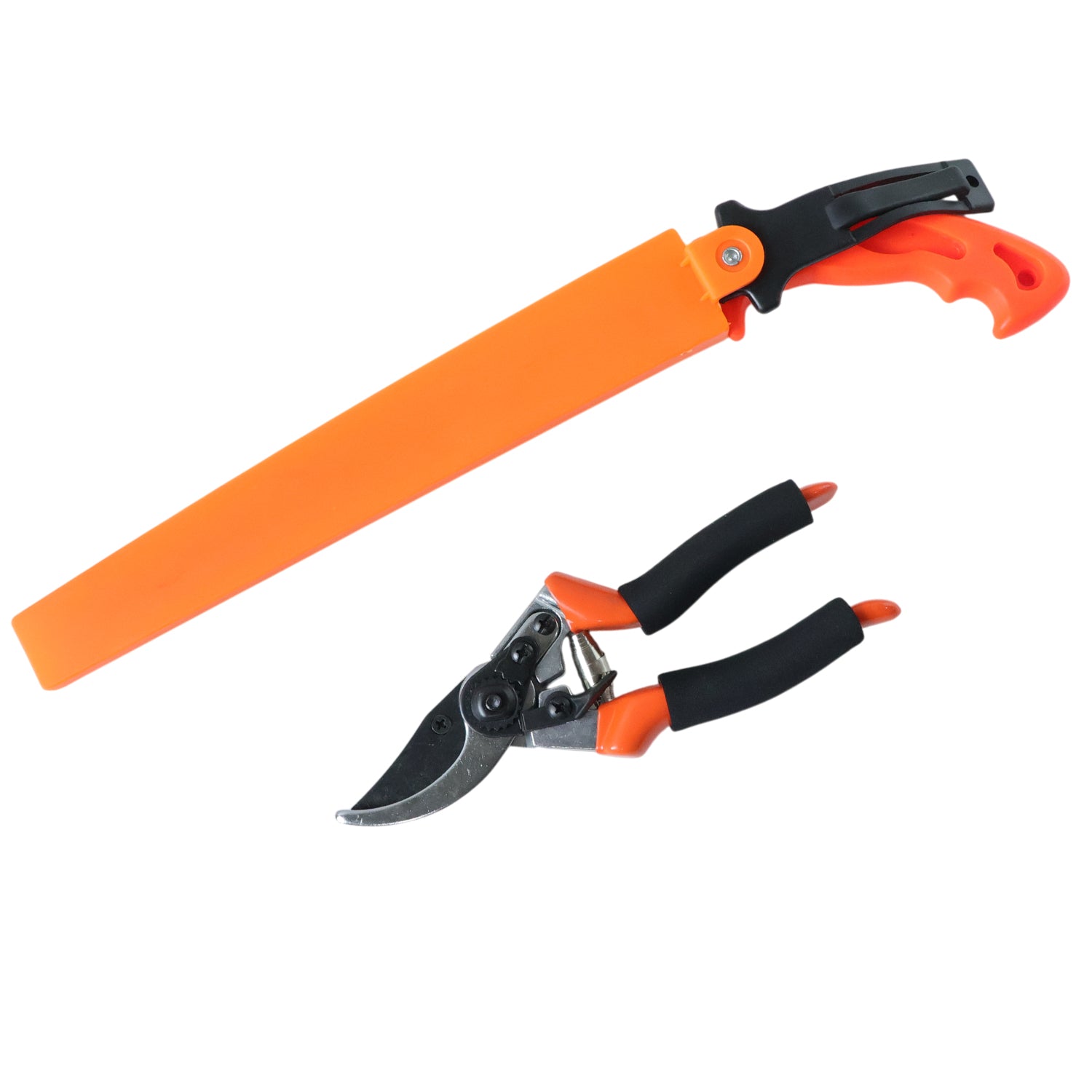 Wukusy heavy-duty gardening pruning tool combo set with two durable pruning shears and gardening scissors on a garden background.