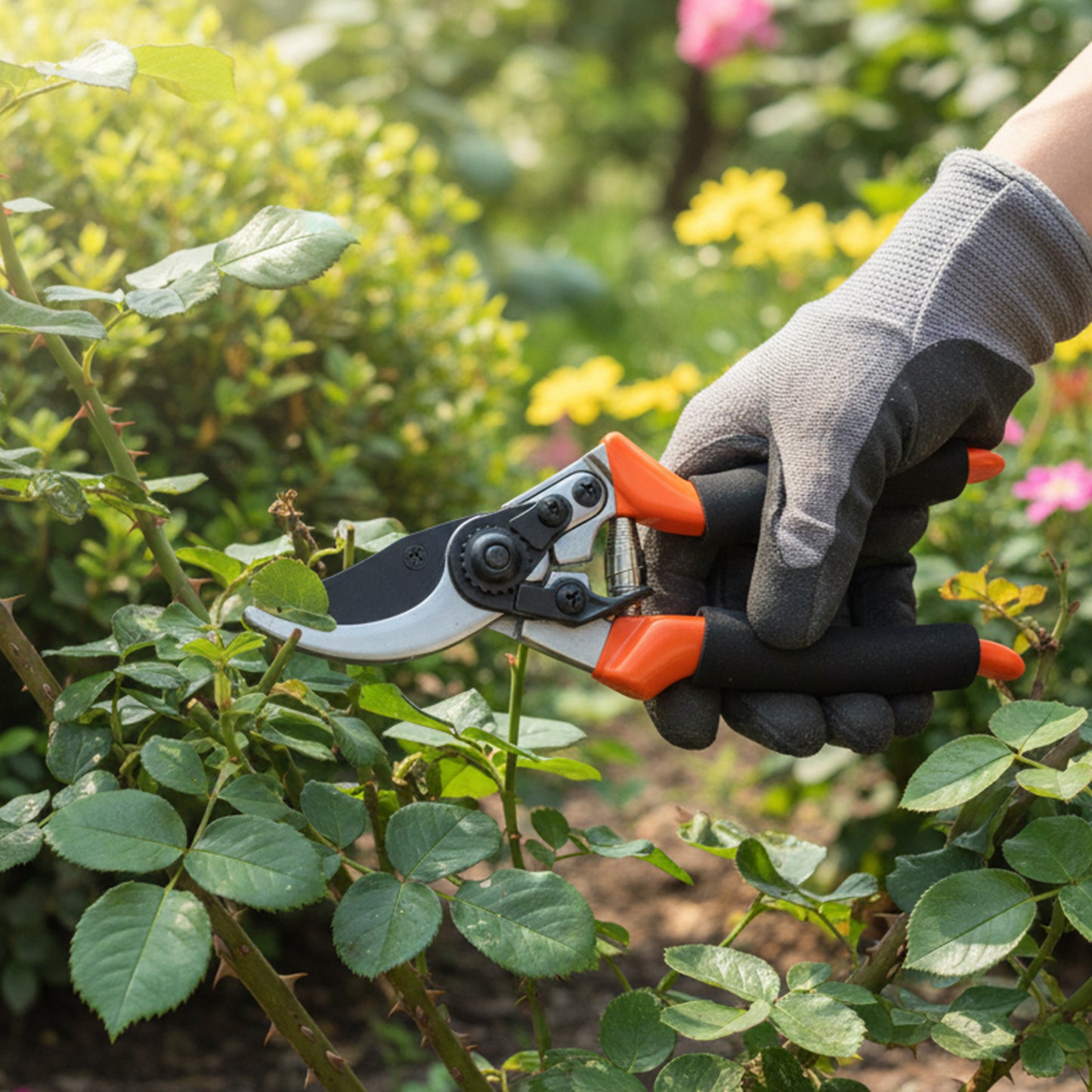 Wukusy heavy-duty gardening pruning tool combo set with two durable pruning shears and scissors for garden trimming and pruning.