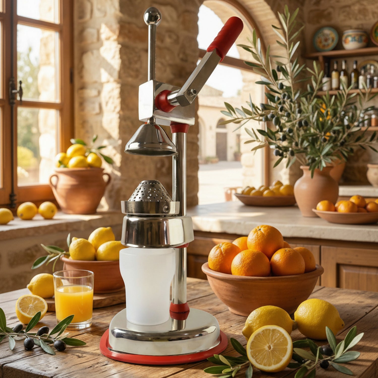 Wukusy heavy-duty manual hand press juicer machine set for citrus and fruit juice extraction, durable and easy to use.