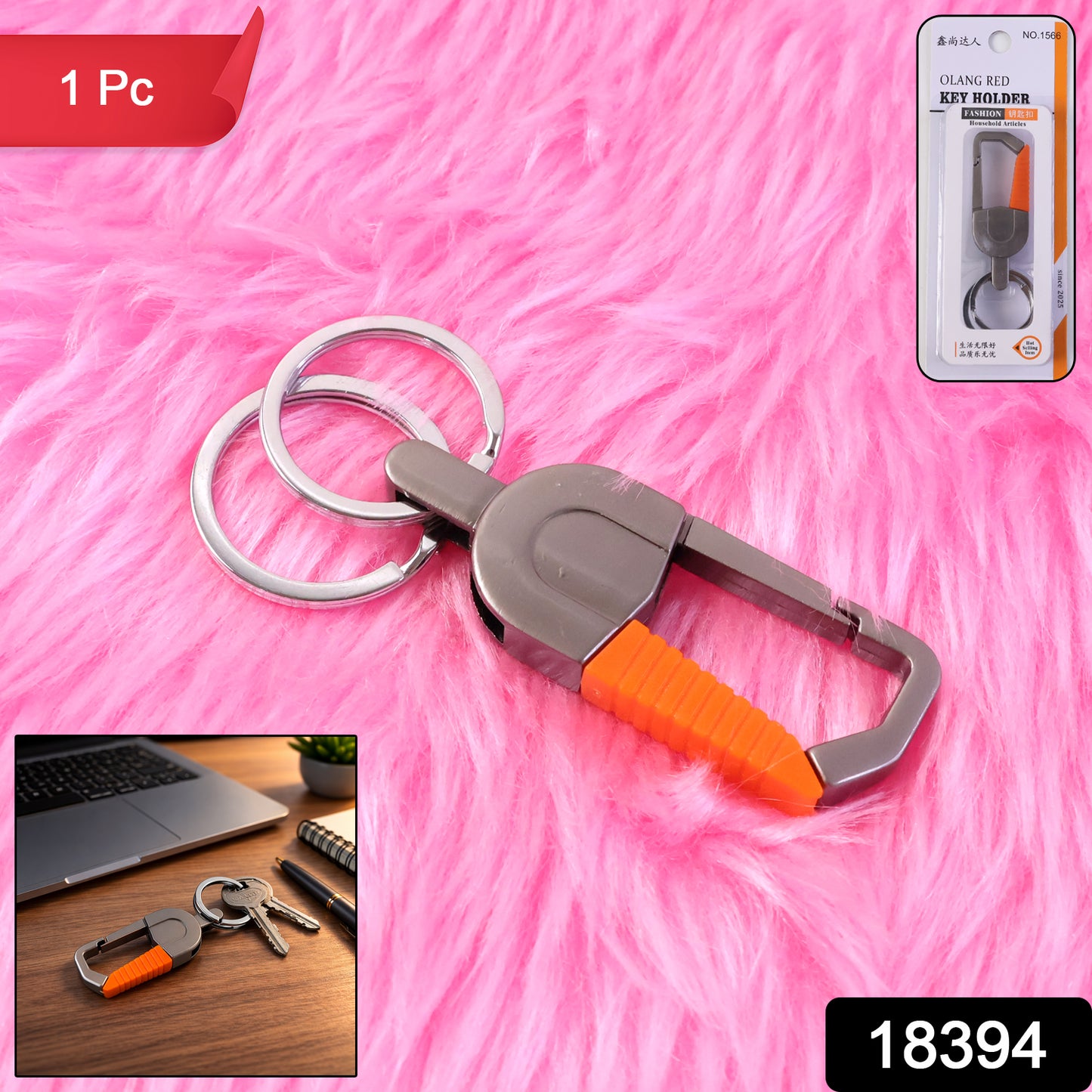 Wukusy heavy-duty metal key holder with carabiner clip, durable keychain for secure key organization and easy attachment.