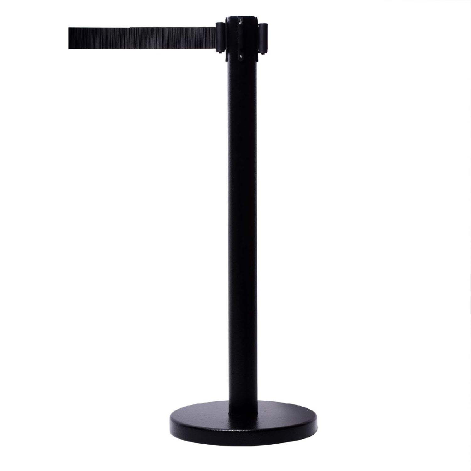 Heavy duty Wukusy retractable belt crowd control pole with sturdy base, ideal for managing queues and guiding crowds.