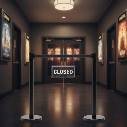 Wukusy heavy-duty retractable belt crowd control pole with sturdy base for managing queues and guiding foot traffic.